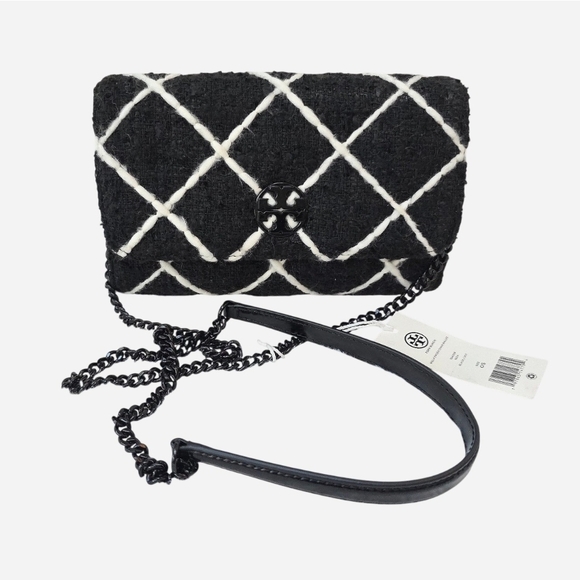 Tory Burch Handbags - Tory Burch Willa Black and White Tweed Crossbody Flap Bag